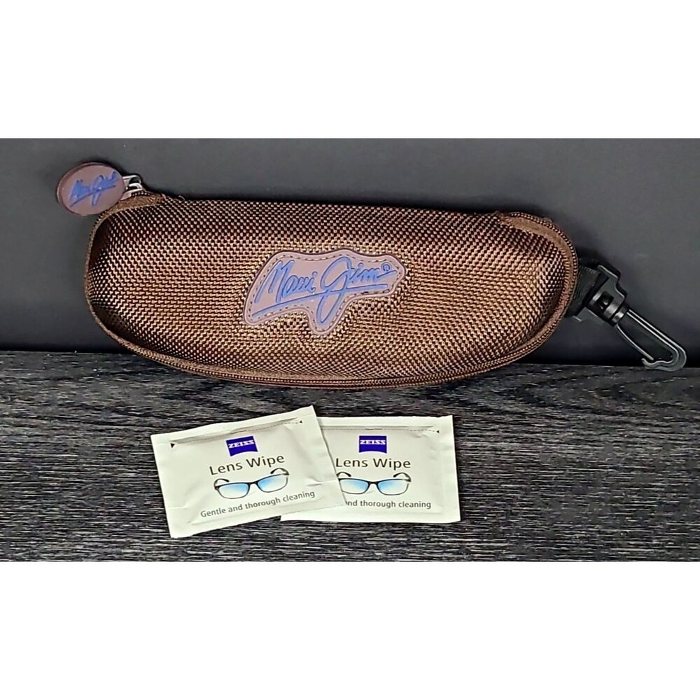 Maui Jim Brown Zippered Sunglasses Case w/ Clip w/ Lens Wipe